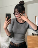 Now Color Matching Stripe Three Quarter T-shirt