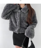 Winter Fluffy Fleece Collar Crop Fur Jacket