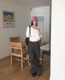 [MADE] Erson Stripe Snap Button Balloon Fit Back-Banding Denim Pants