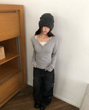Ribe Burton V-Neck Ribbed Long Sleeve T-Shirt