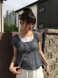Epu Check Short Sleeve Seersucker Blouse