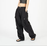 Pin-tuck nylon snap over cargo pants