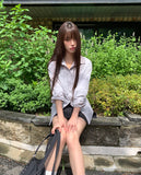 Suhi Rivet Pocket Strap Loose Fit Long Sleeve Shirt