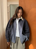 Tupe Coloring Collar Matching Collar Blouson Jumper