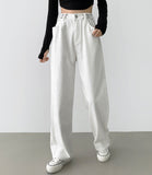 Buckle brushed straight wide fit cotton pants