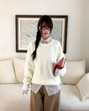 Delin round neck cable wool knit