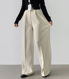 Hidden Banding Pin Tuck Long Wide Span Slacks Pants