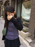 Shabanin Stripe Henley Neck Long Sleeve Tee
