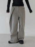 Unbalanced pintuck cotton pants