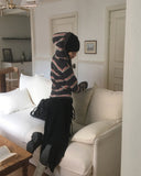 Happip Fluffy Fur Color Matching Stripe Zip-up