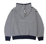 Flower Dot Embroidery Knit Stripe Hood Zip-up