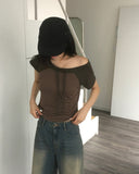 Chenle Stripe Off-Shoulder Short Sleeve T-Shirt