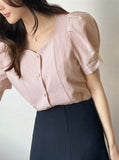 Livel Heart Neck Puff Blouse