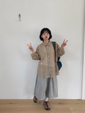[unisex] Pweep Vintage Stripe Over Linen Shirt