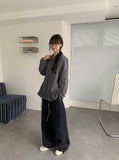 Chapney Check Shirring Round Collar Frill Shirt