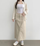 H-line Loose Back Slit Cotton Long Skirt
