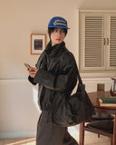 Saint High-Neck Unbalance Leather Jacket