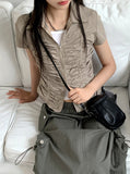 Pave pleated shirring two-way nylon short sleeve jacket