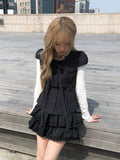 Lotte Dot Frill Ribbon Slim Short Sleeve Blouse