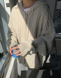 [unisex] Colmin two-way cable over knit hood zip-up cardigan