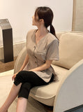 Karey Linen Strap Short Sleeve Blouse Jacket