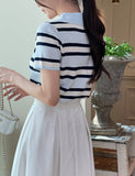 Oldin Stripe Collar Short Sleeve Knit