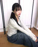 Rome Flower Ribbon V-Neck Long Sleeve T-Shirt