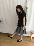 [BAONHAUS] Yanbi Check Lace Banding Midi Skirt