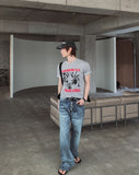 Left-washed flare denim pants