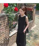 Linen Sleeveless Banding Long Wide Two-Piece Set Vacation Look Summer Outfit