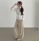 Front Pleated Loose Wide Back Banding Slacks