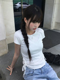 Taron String Side Slit Ribbon Strap Short Sleeve T-Shirt