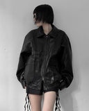 (unisex) Panel Deep Two-Way Leather Jacket