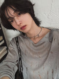 Damage snap see-through knit