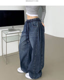 Folding Pin Tuck Hem Snap Balloon Fit Wide Fit Banding Denim Pants