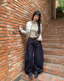 Muhi No Collar Neck Strap Two-Button Two-Pocket Crop Jacket