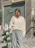 Mix cable crop hooded knit
