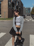 Media lettering cropped short-sleeved