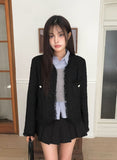 Conbe No Collar Fringe Tweed Jacket