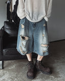 Broing damage bermuda denim pants