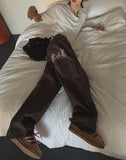 Flame embroidery carpenter pants