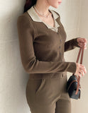 Antore Layered Collar Ribbed Cardigan Knit