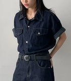 [unisex/summer yarn] Fred denim overfit short sleeve shirt