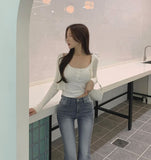 Back Pocket Slim-Fit Bootcut Span Denim Pants