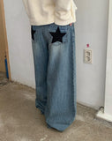 Lemmry Star Vintage Washing Denim Wide Pants