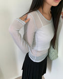 Leli See-Through Round Neck Long Sleeve T-Shirt