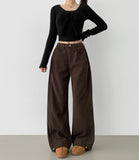 Corduroy Hem Snap Folding Cut Long Wide Pants