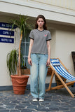 Muffin Heart Stripe CROP Ringer Tee