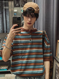 Nora Stripe Henley Neck Short Sleeve Knit