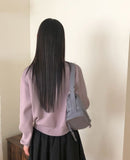 Pimu Basic Round Neck Loose Fit Long Sleeve Knit Cardigan